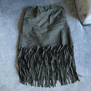 Faux suede fringe mini skirt